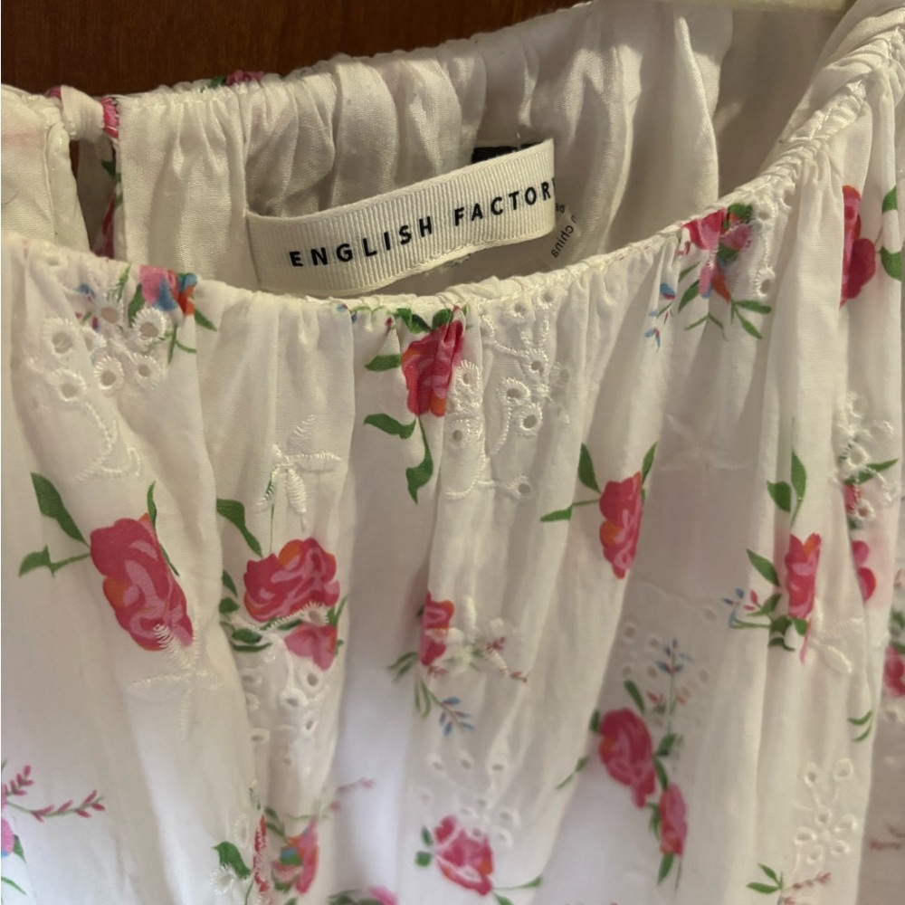 English Factory White and Pink Floral tie back Dress - Picture 5 of 7